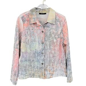 KAK TUS Womens Lace Overlay Print Button Up Shacket Multi Color Size M Boho